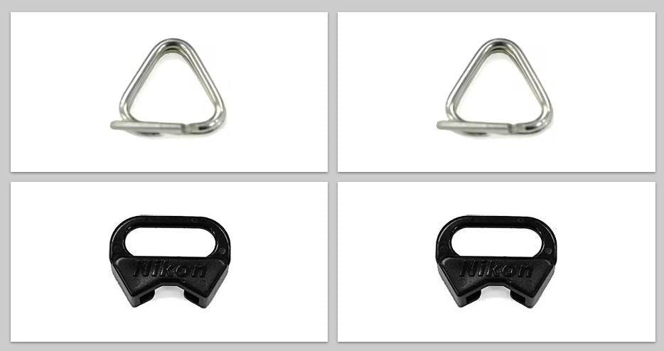 Nikon Camera Triangular Strap lug 2rings & 2covers Black Silver Japan #1088