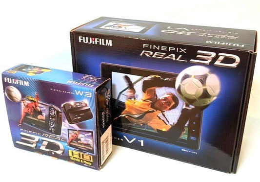 Fujifilm FinePix Real 3D W3 & V1 10.0MP Camera Black W/ Box Japan [Mint] #1140A