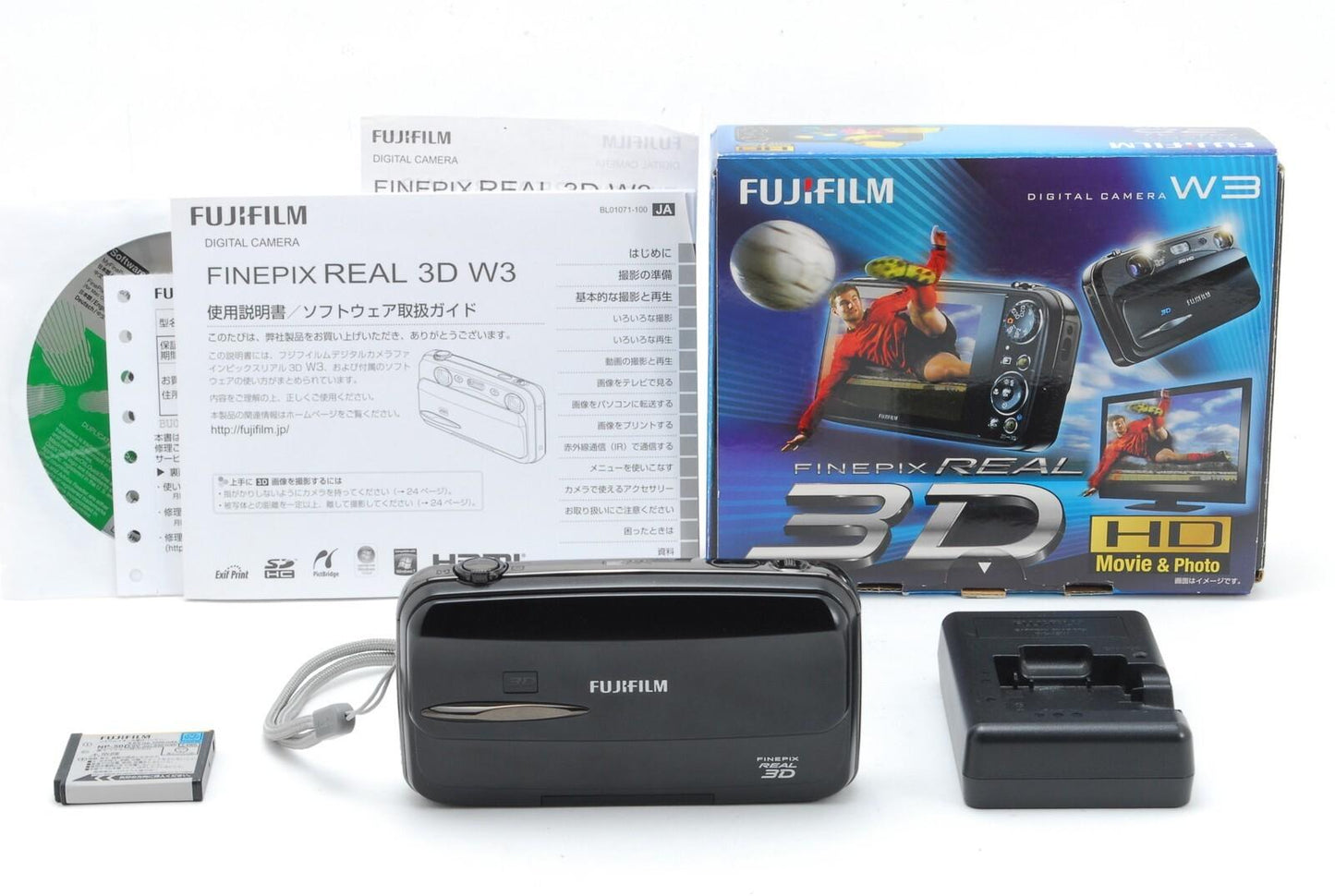 Fujifilm FinePix Real 3D W3 & V1 10.0MP Camera Black W/ Box Japan [Mint] #1140A