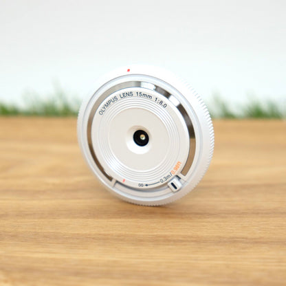 Olympus 15mm f/8 Lens BCL-1580 White for PEN Camera W/ Box Japan [Mint] #1139A