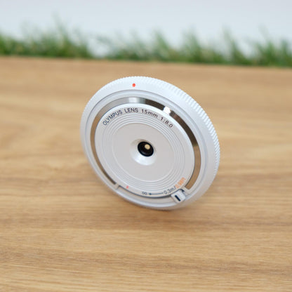 Olympus 15mm f/8 Lens BCL-1580 White for PEN Camera W/ Box Japan [Mint] #1139A