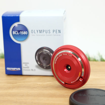 Olympus 15mm f/8 Lens BCL-1580 Red for PEN Camera W/ Box Japan [Mint] #1077C