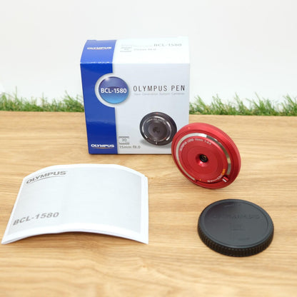 Olympus 15mm f/8 Lens BCL-1580 Red for PEN Camera W/ Box Japan [Mint] #1077C